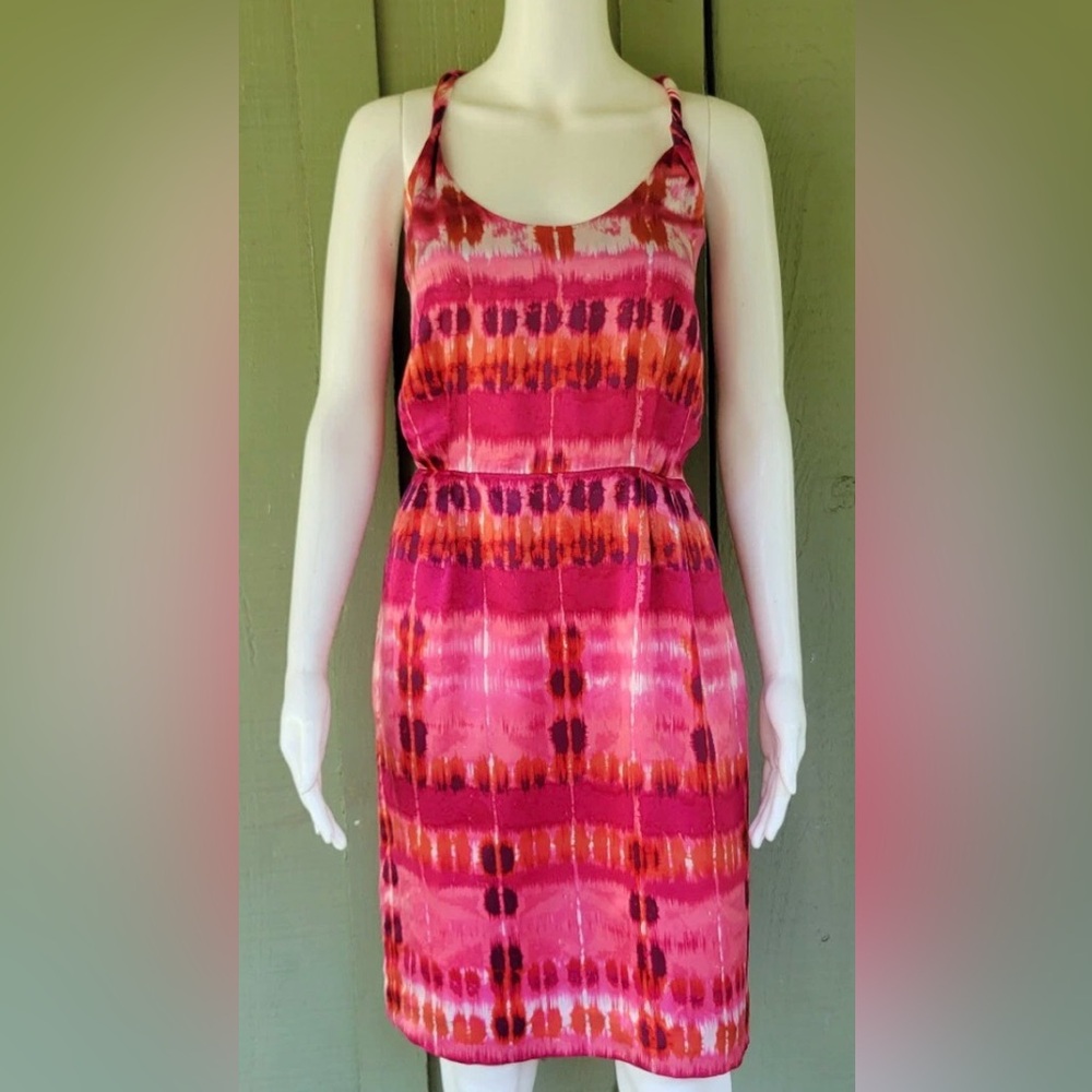 Banana Republic Silk Pink and Orange twisted shoulder Dress size 4 petite